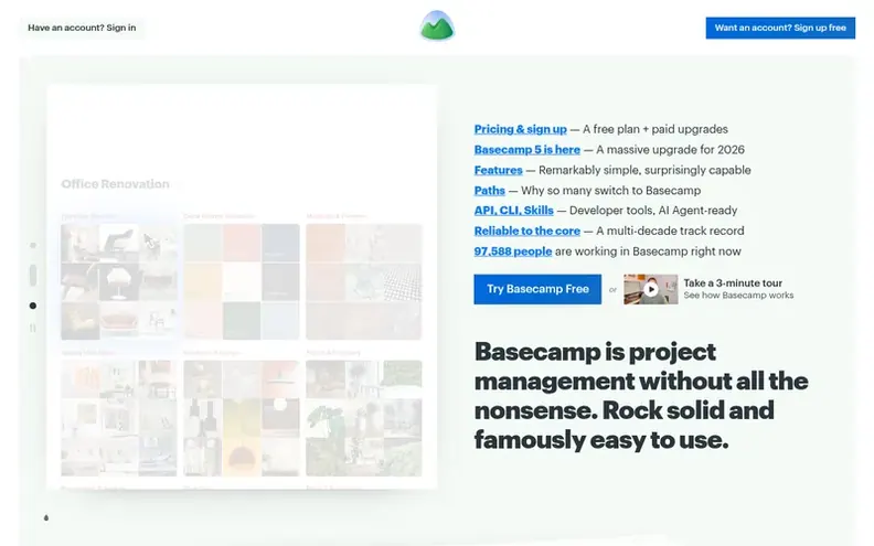 Screenshot of the Basecamp™ homepage