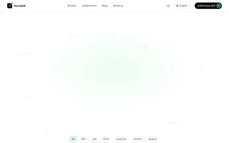 Screenshot of the NanoSkill homepage