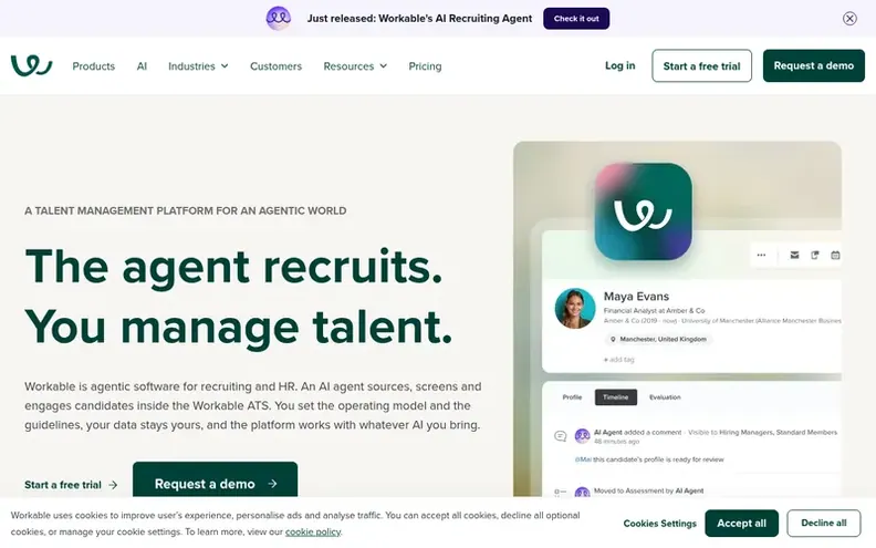 Screenshot of the Workable homepage