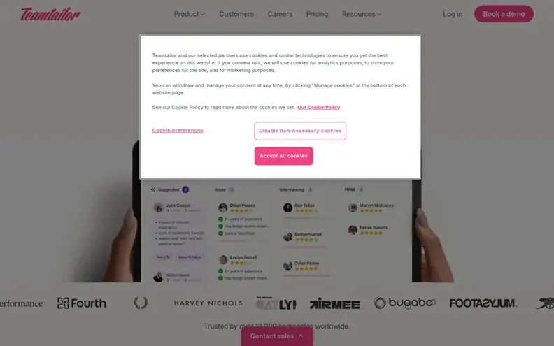 Screenshot of the Teamtailor™ homepage