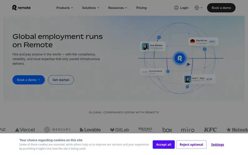 Screenshot of the Remote homepage