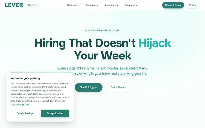Screenshot of the Lever homepage