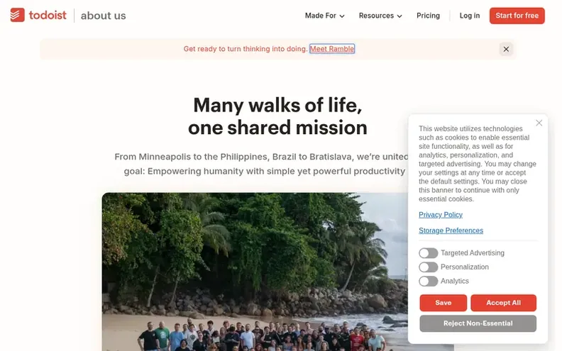 Screenshot of the Todoist homepage
