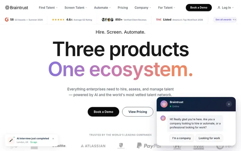 Screenshot of the Braintrust homepage
